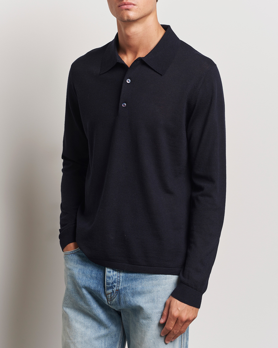 Herren | Pullover | Tiger of Sweden | Eross Extra Fine Merino Poloshirt Light Ink