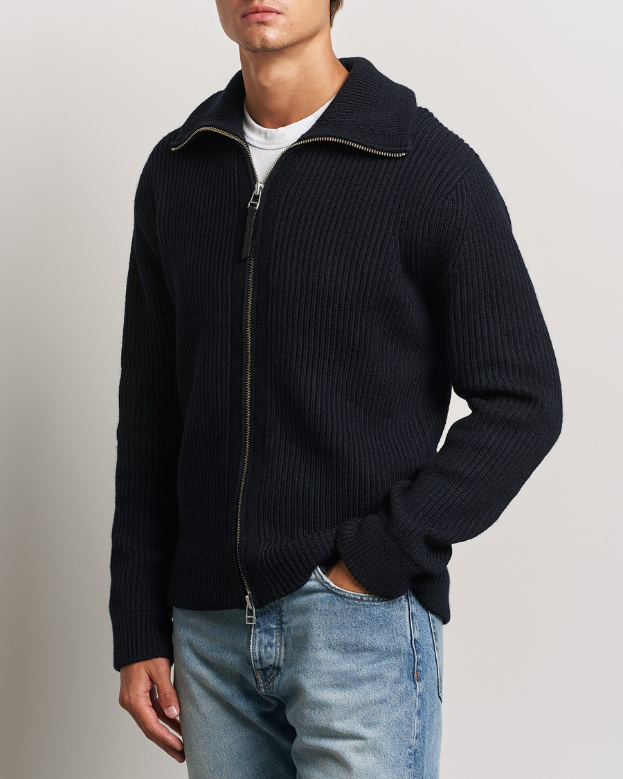Herren | Pullover | Tiger of Sweden | Niall Heavy Knitted Full Zip Light Ink