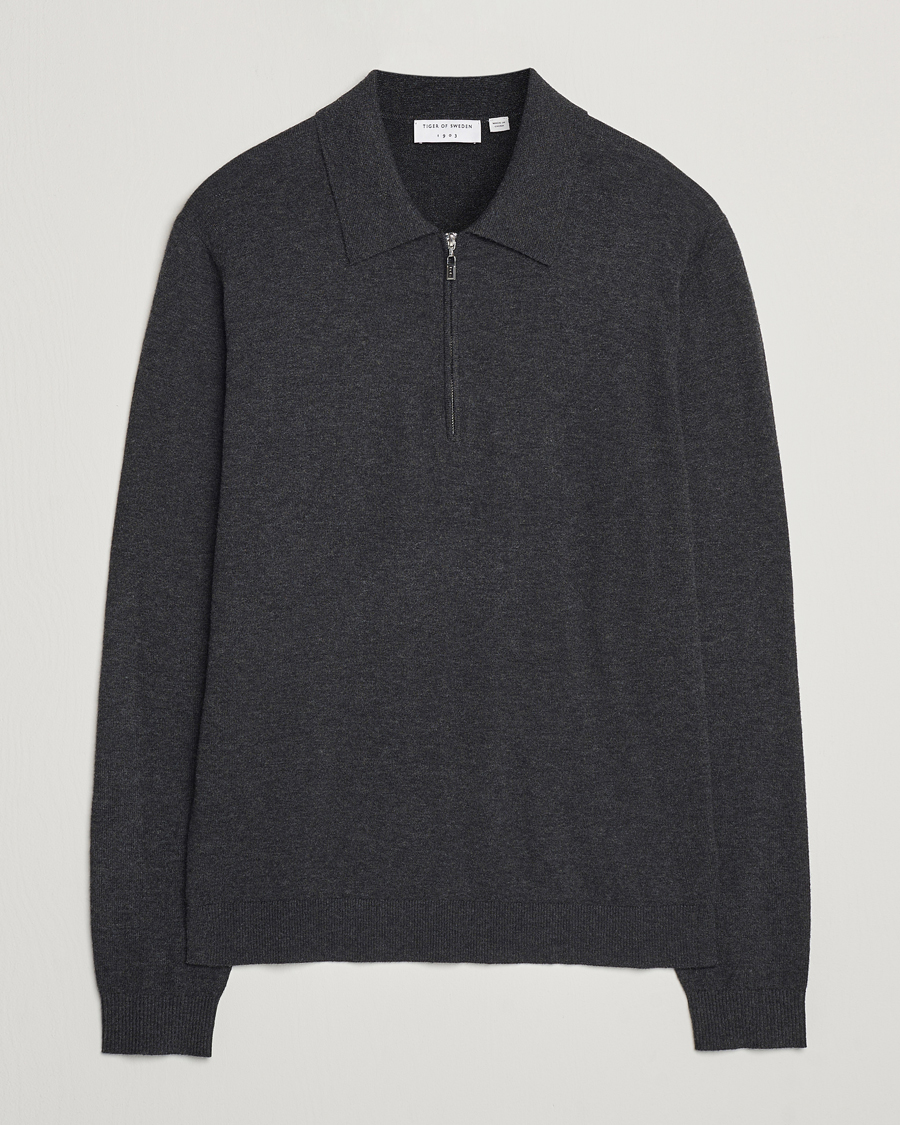 Herren | Pullover | Tiger of Sweden | Orbit Wool/Cotton Half Zip Charcoal