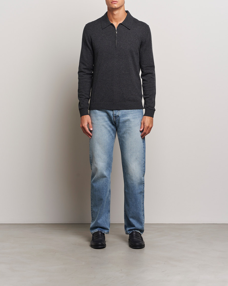 Herren | Pullover | Tiger of Sweden | Orbit Wool/Cotton Half Zip Charcoal