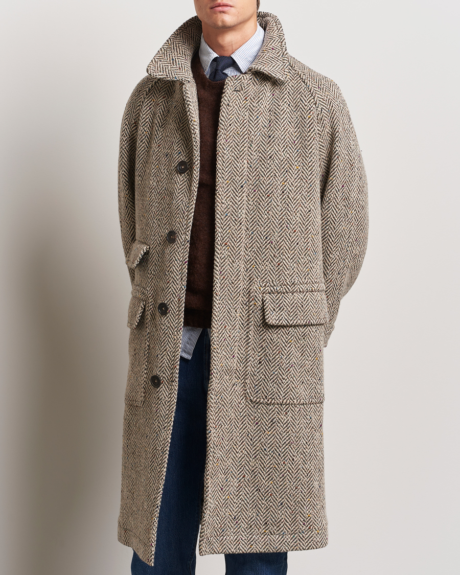 Herren | Jacken | Drake's | Herringbone Tweed Raglan Coat Oat Fleck