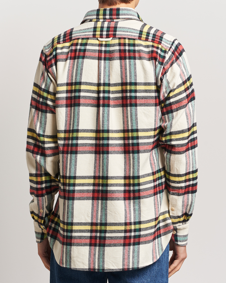 Herren | Hemden | Drake's | Brushed Cotton Work Shirt Ecru/Red/Green