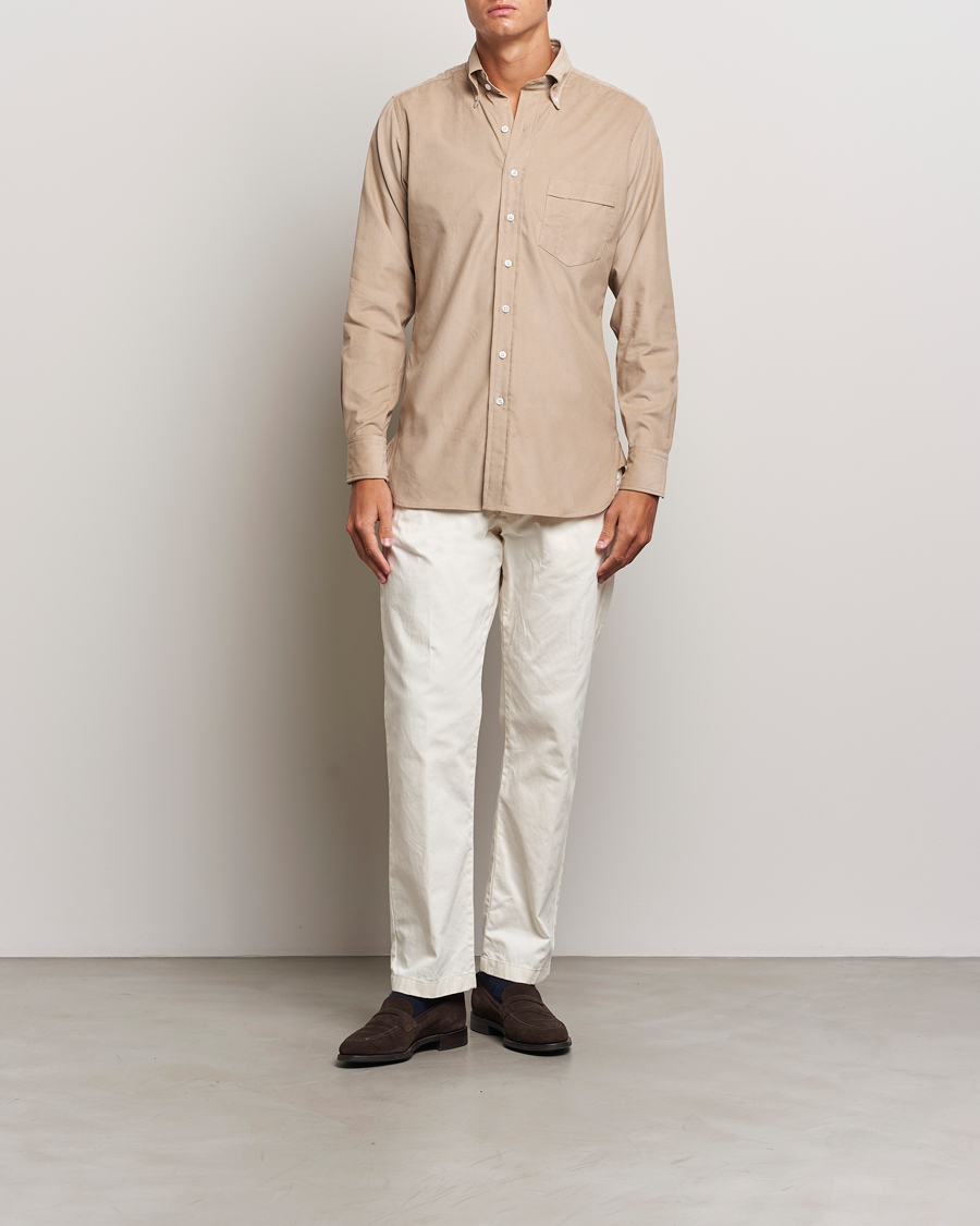Herren | Hemden | Drake's | Button Down Corduroy Shirt Ecru