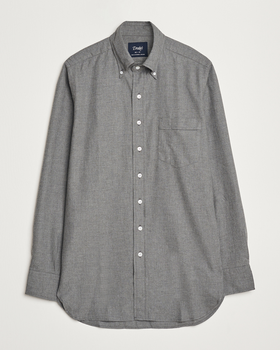 Herren | Hemden | Drake's | Button Down Flannel Shirt Grey