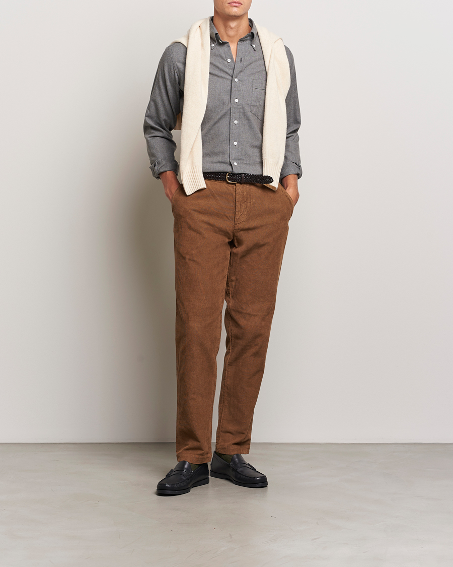 Herren | Hemden | Drake's | Button Down Flannel Shirt Grey