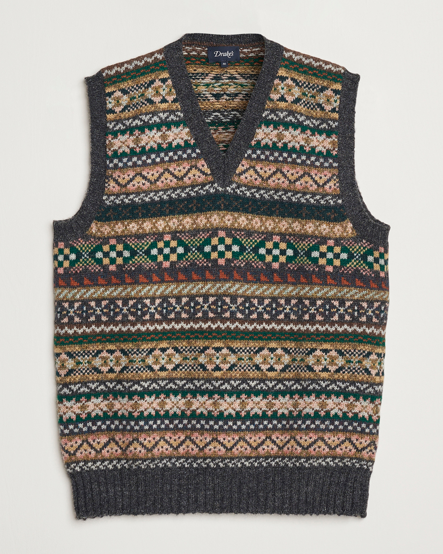 Herren | Pullover | Drake's | Fairisle Wool Vest Purple Multi