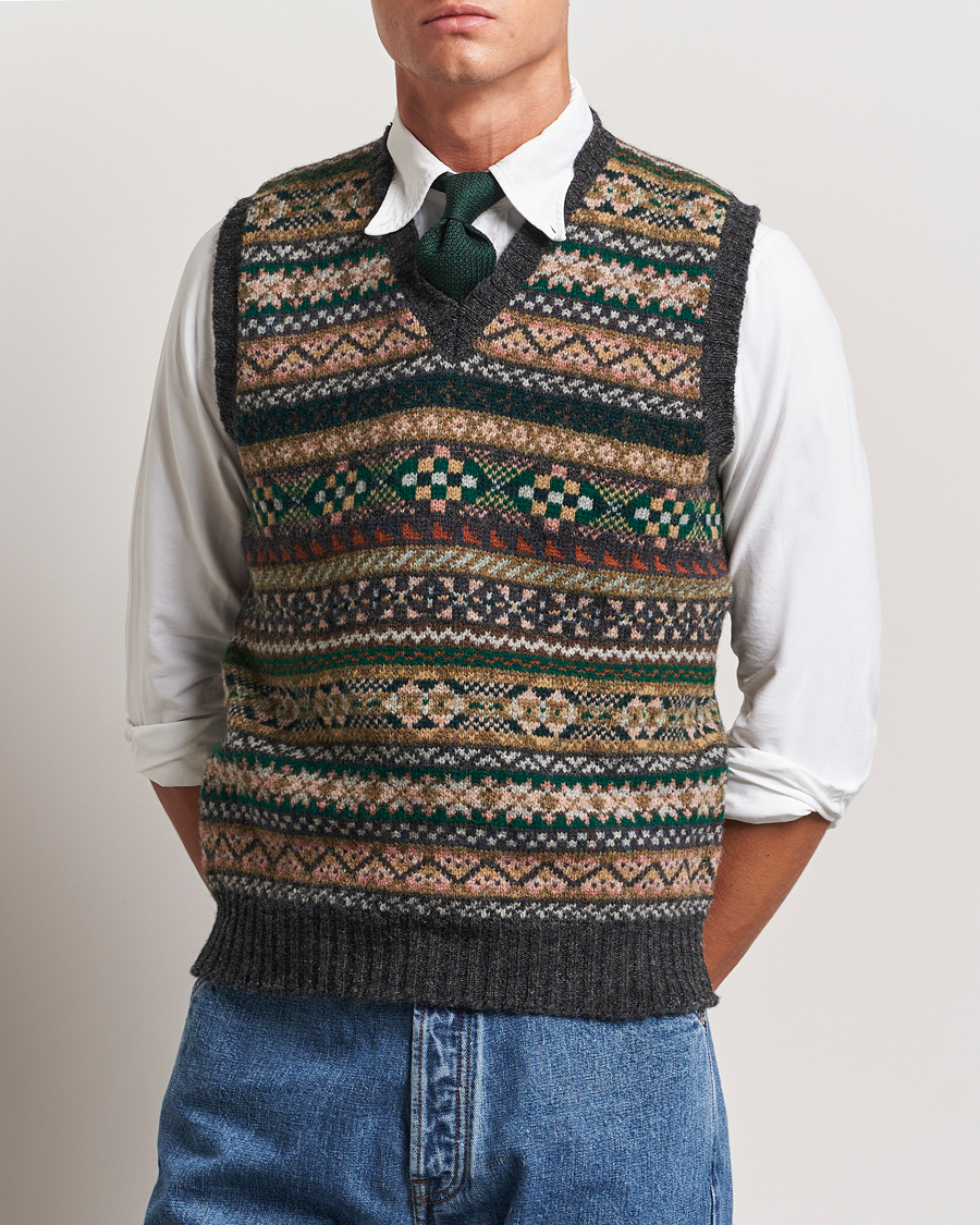 Herren | Pullover | Drake's | Fairisle Wool Vest Purple Multi