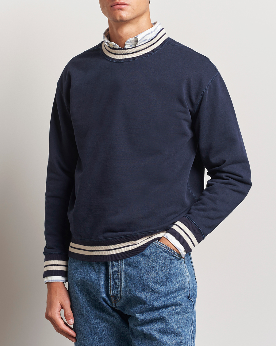 Herren | Pullover | Drake's | Striped Rib Sweatshirt Navy