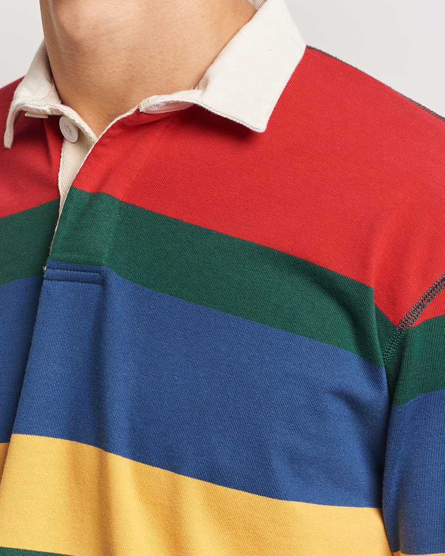 Herren | Pullover | Drake's | Multi Striped Rugby Shirt Red/Green/Blue
