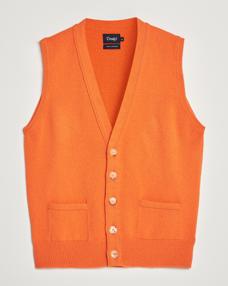 Herren | Pullover | Drake's | Lambswool Vest Cardigan Orange