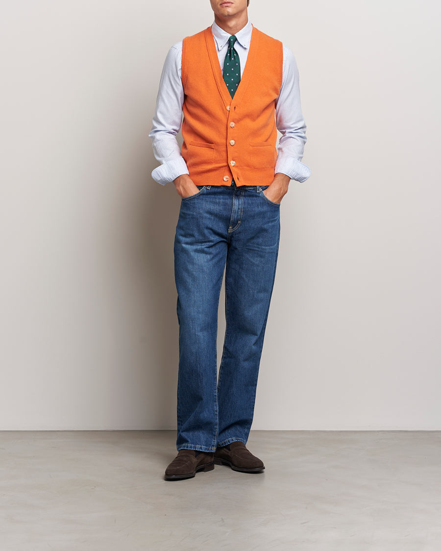 Herren | Pullover | Drake's | Lambswool Vest Cardigan Orange