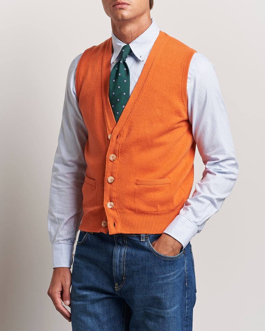 Herren | Pullover | Drake's | Lambswool Vest Cardigan Orange