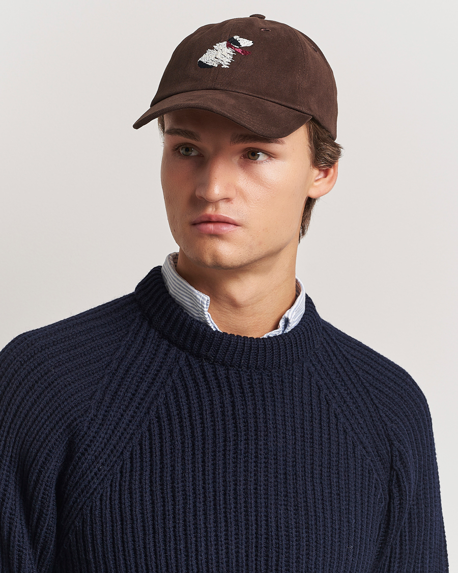 Herren | Drake's Embroidered Dog Heavy Twill Cap Brown | Drake's | Embroidered Dog Heavy Twill Cap Brown