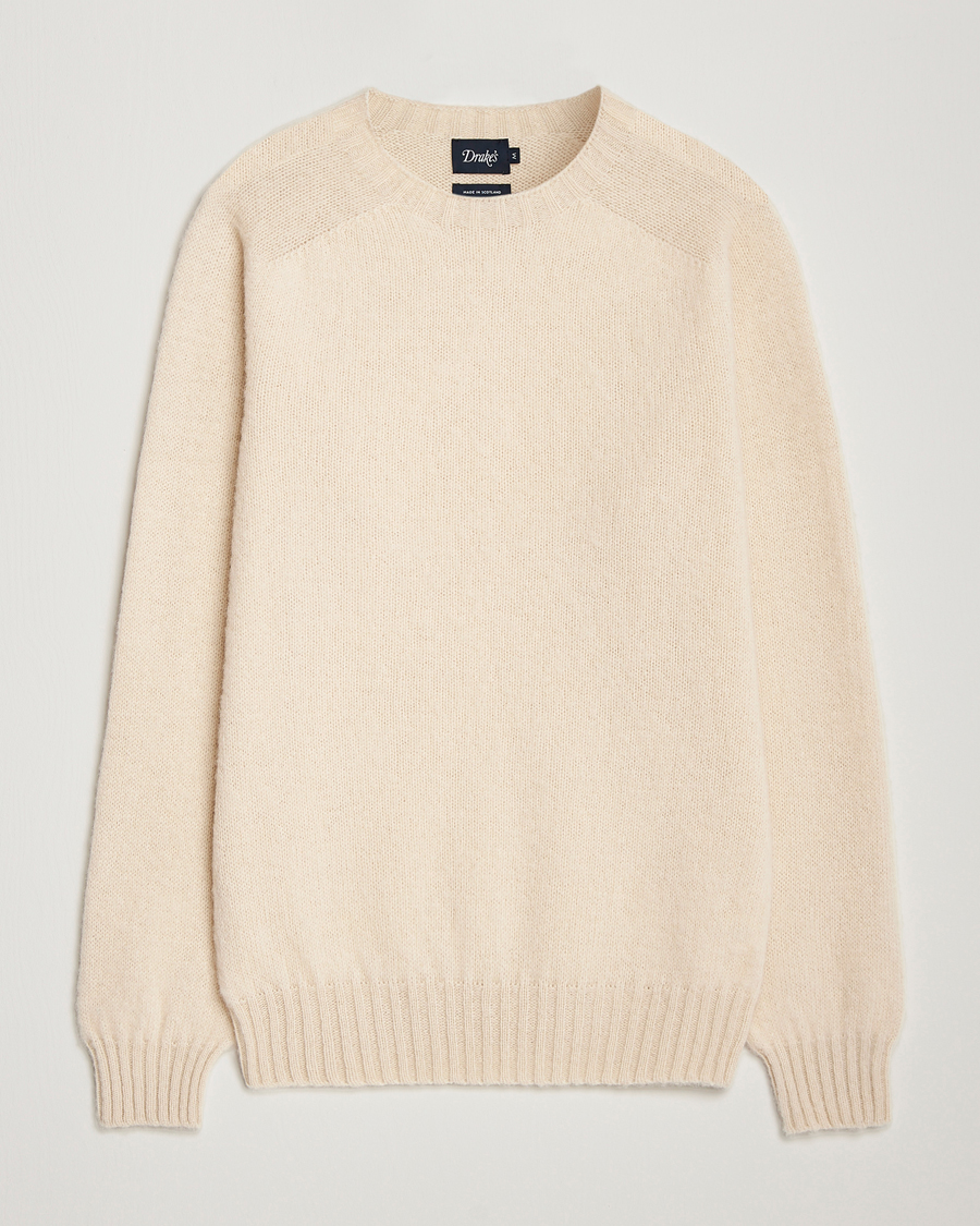 Herren | Pullover | Drake's | Brushed Shetland Crew Ecru