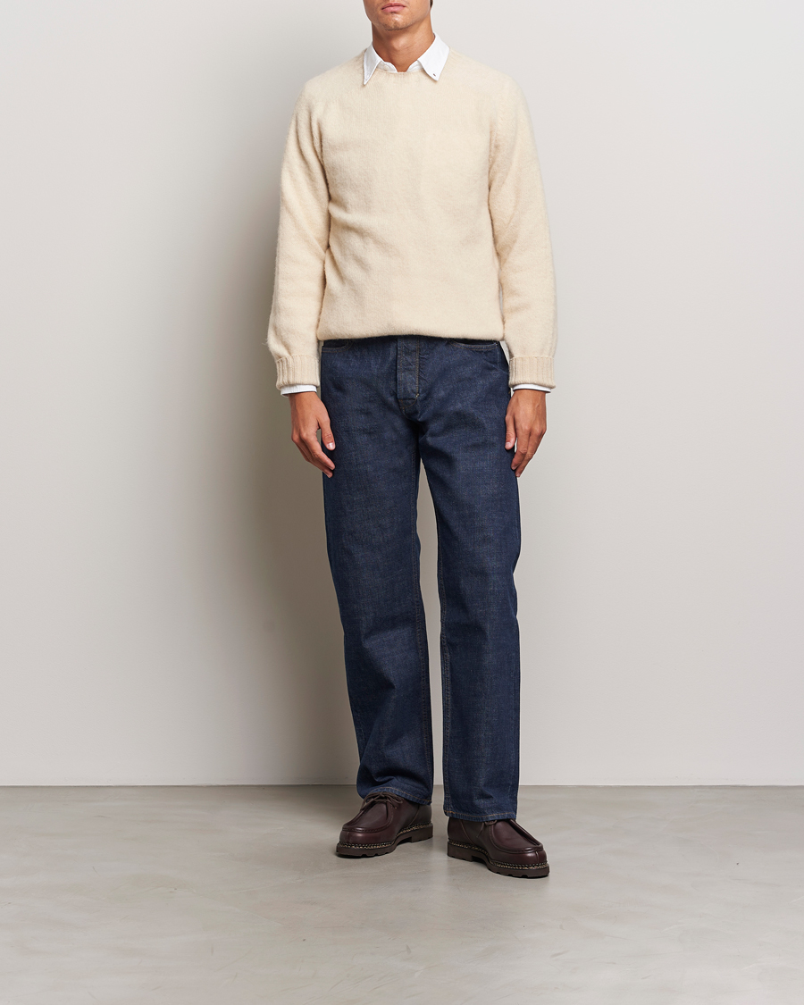 Herren | Pullover | Drake's | Brushed Shetland Crew Ecru