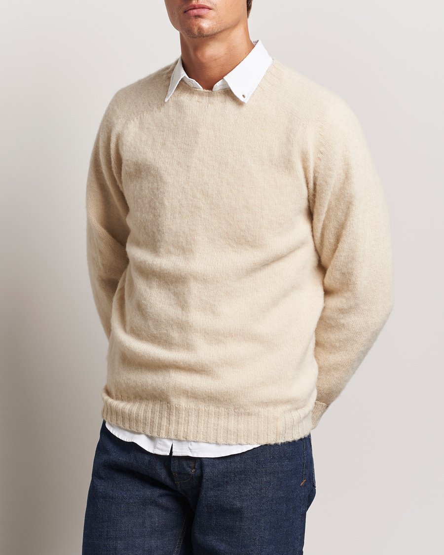 Herren | Pullover | Drake's | Brushed Shetland Crew Ecru