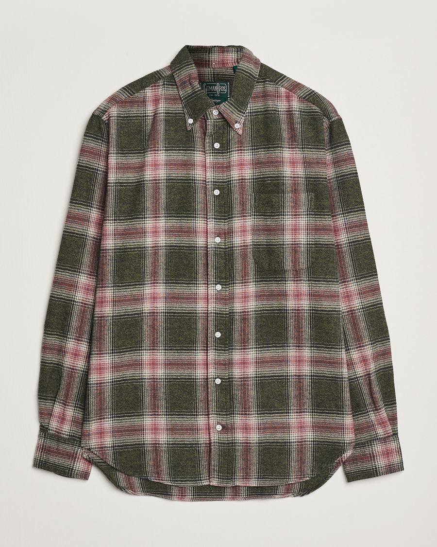 Herren | Hemden | Gitman Vintage | Button Down Brushed Flannel Shirt Olive Check