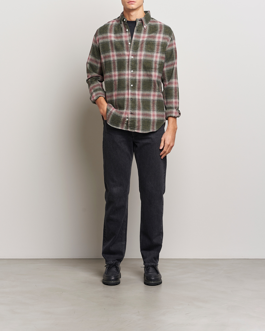 Herren | Hemden | Gitman Vintage | Button Down Brushed Flannel Shirt Olive Check
