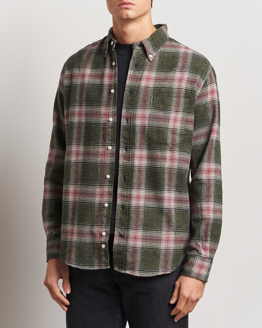Herren | Hemden | Gitman Vintage | Button Down Brushed Flannel Shirt Olive Check