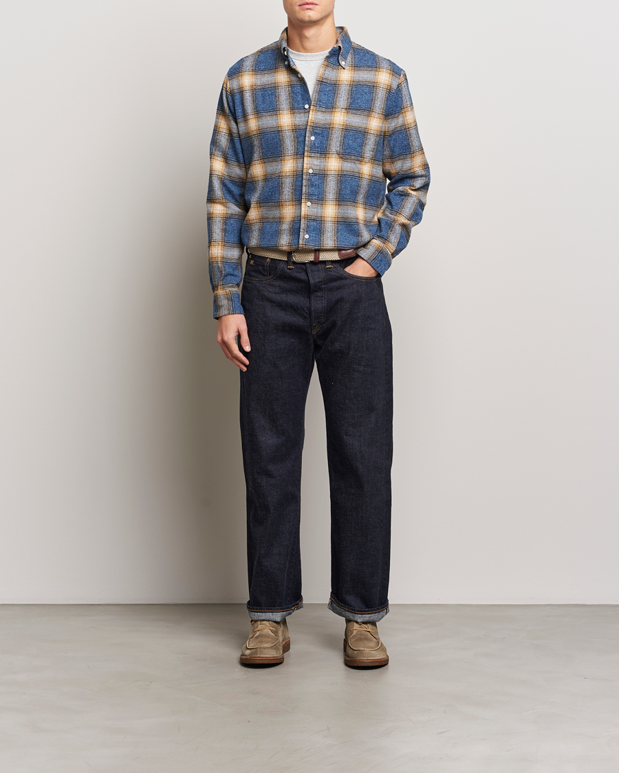 Herren | Hemden | Gitman Vintage | Button Down Brushed Flannel Shirt Blue Check