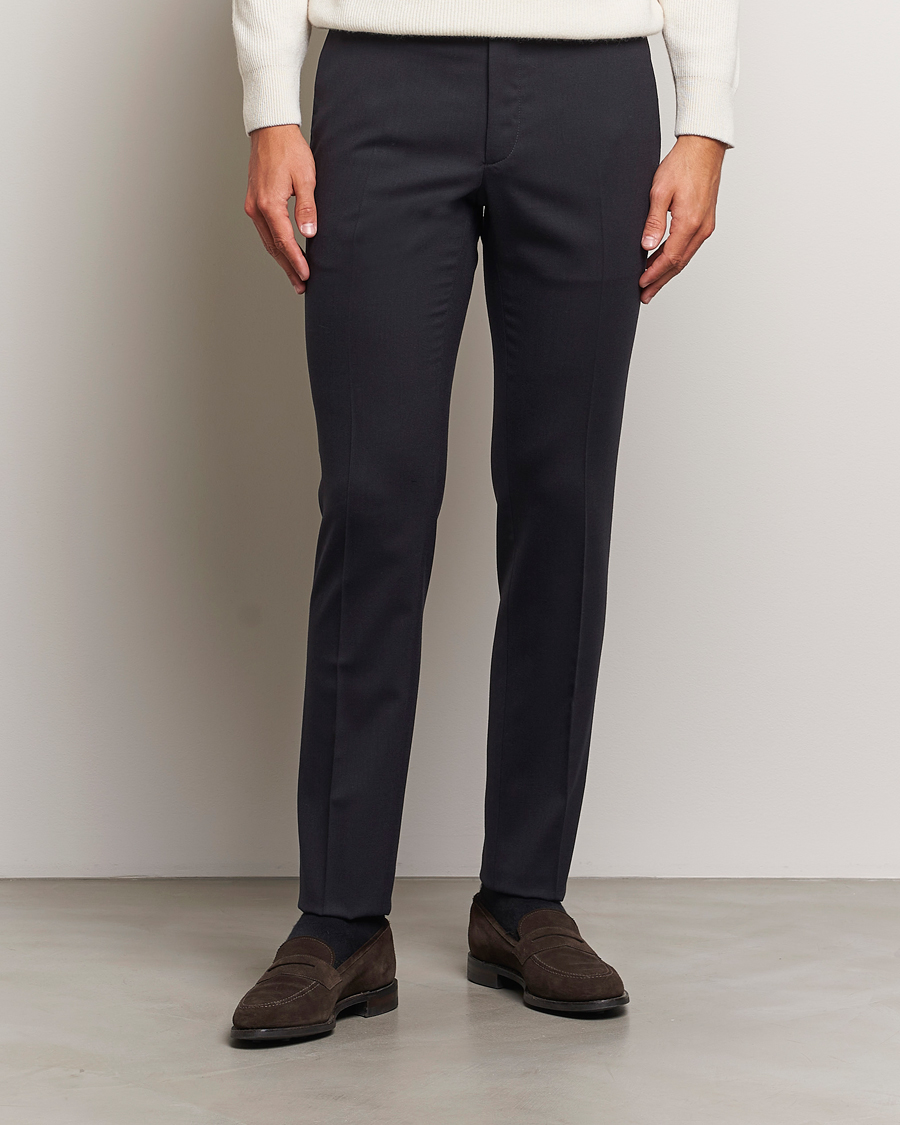 Herren | Hosen | Incotex | Silm Fit Washable Flannel Trousers Navy