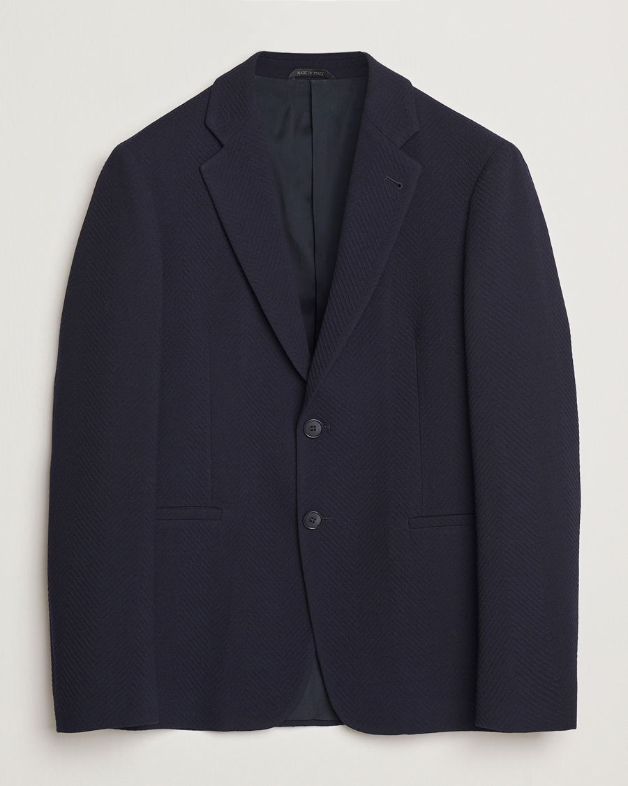 Herren | Sakkos | Giorgio Armani | Chevron Wool Stretch Blazer Navy