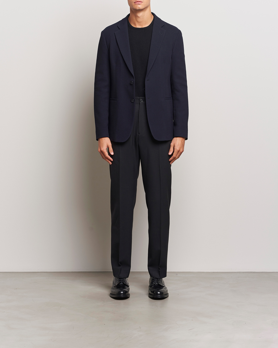 Herren | Sakkos | Giorgio Armani | Chevron Wool Stretch Blazer Navy