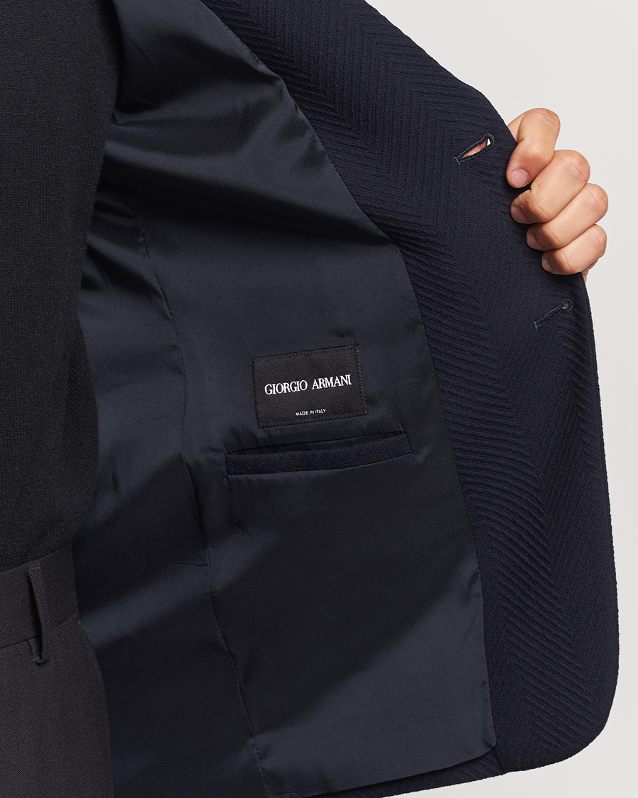 Herren | Sakkos | Giorgio Armani | Chevron Wool Stretch Blazer Navy