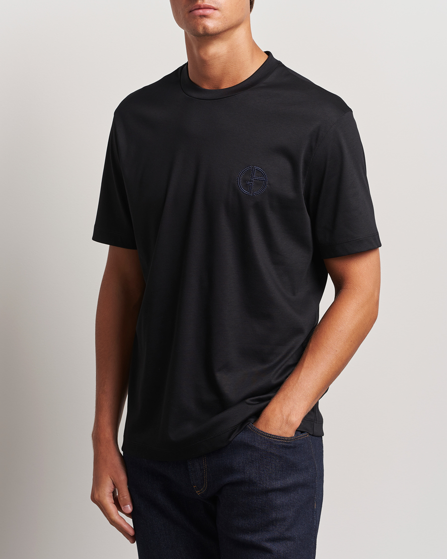 Herren | T-Shirts | Giorgio Armani | Embroidered Monogram T-Shirt Black