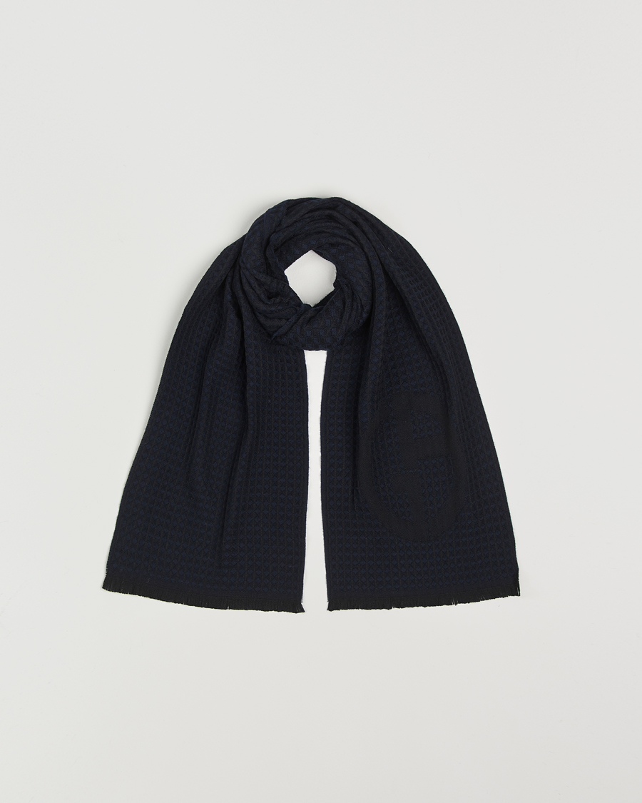 Herren | Giorgio Armani Wool Waffle Knit Scarf Navy | Giorgio Armani | Wool Waffle Knit Scarf Navy