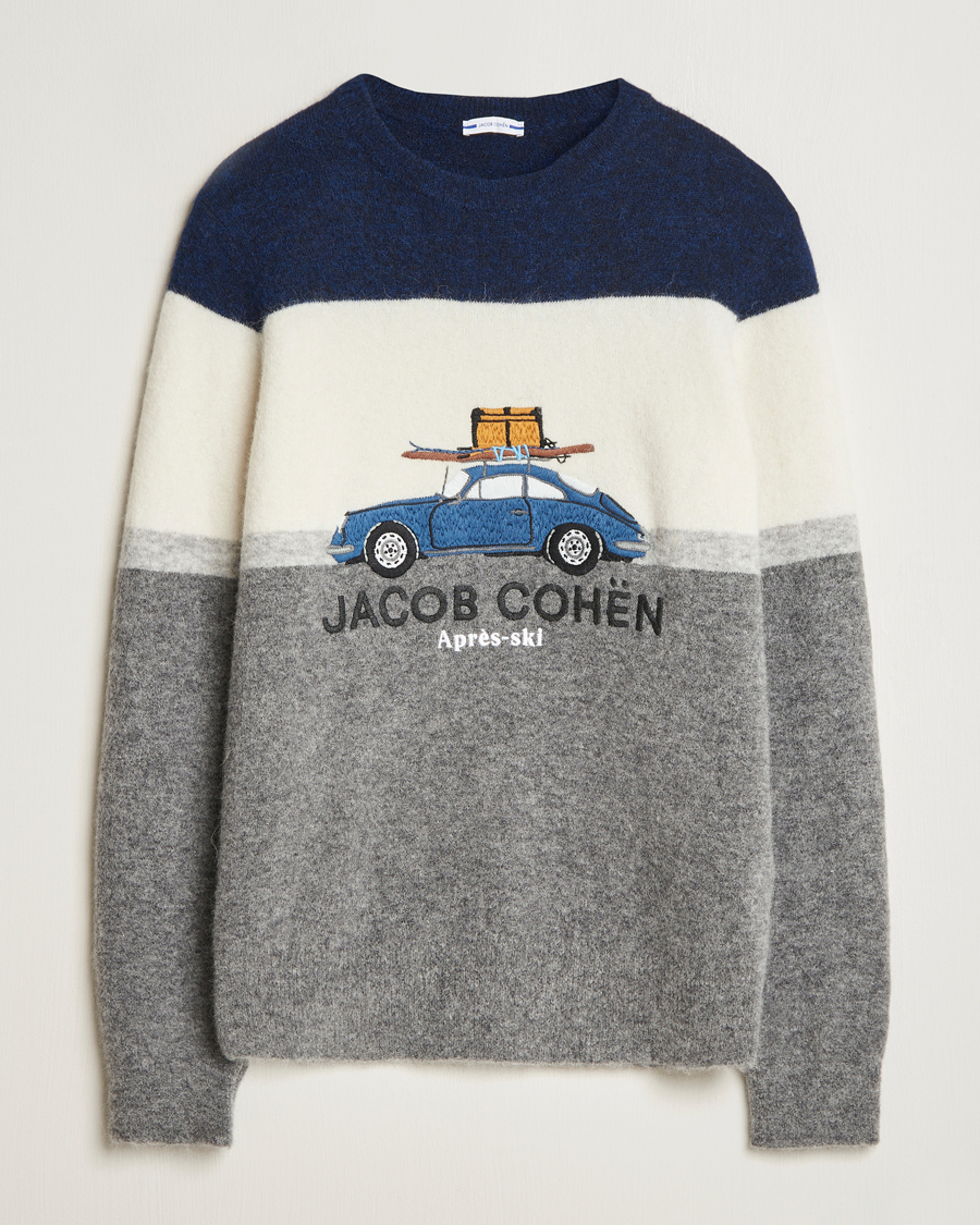 Herren | Pullover | Jacob Cohën | Alpaca/Wool Embrodery Sweater Blue/White/Grey