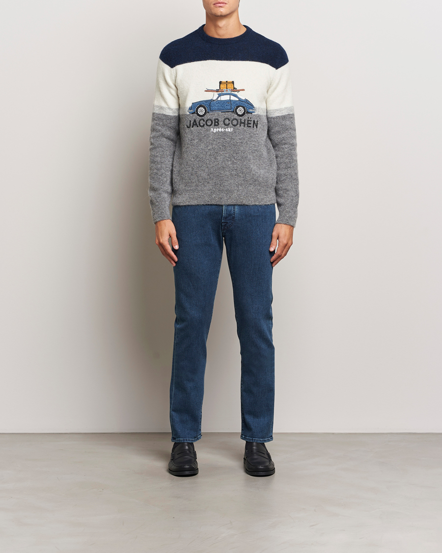 Herren | Pullover | Jacob Cohën | Alpaca/Wool Embrodery Sweater Blue/White/Grey