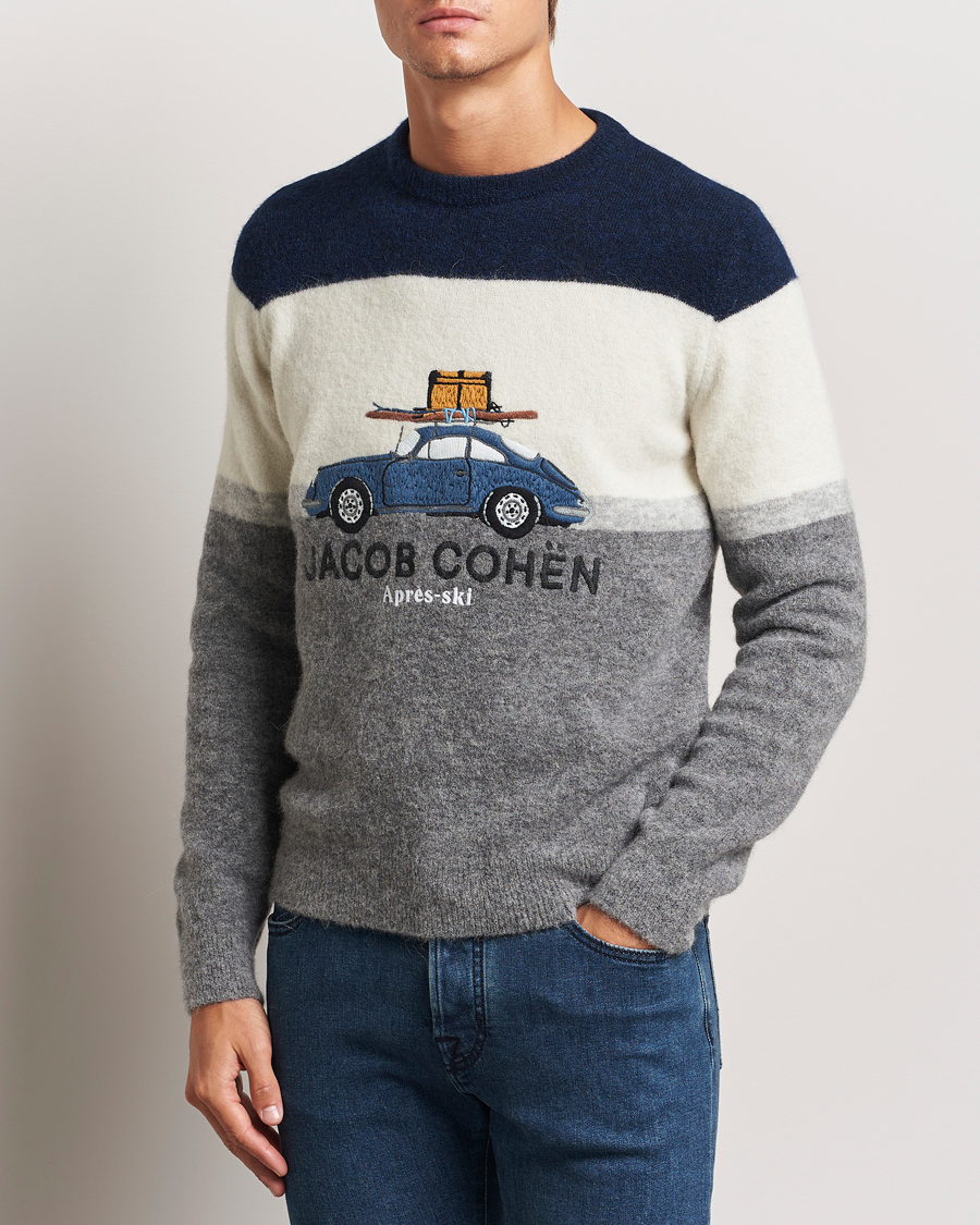 Herren | Pullover | Jacob Cohën | Alpaca/Wool Embrodery Sweater Blue/White/Grey