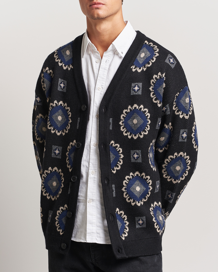 Herren | Pullover | LES DEUX | Aro Paisley Cardigan Black/Blueprint