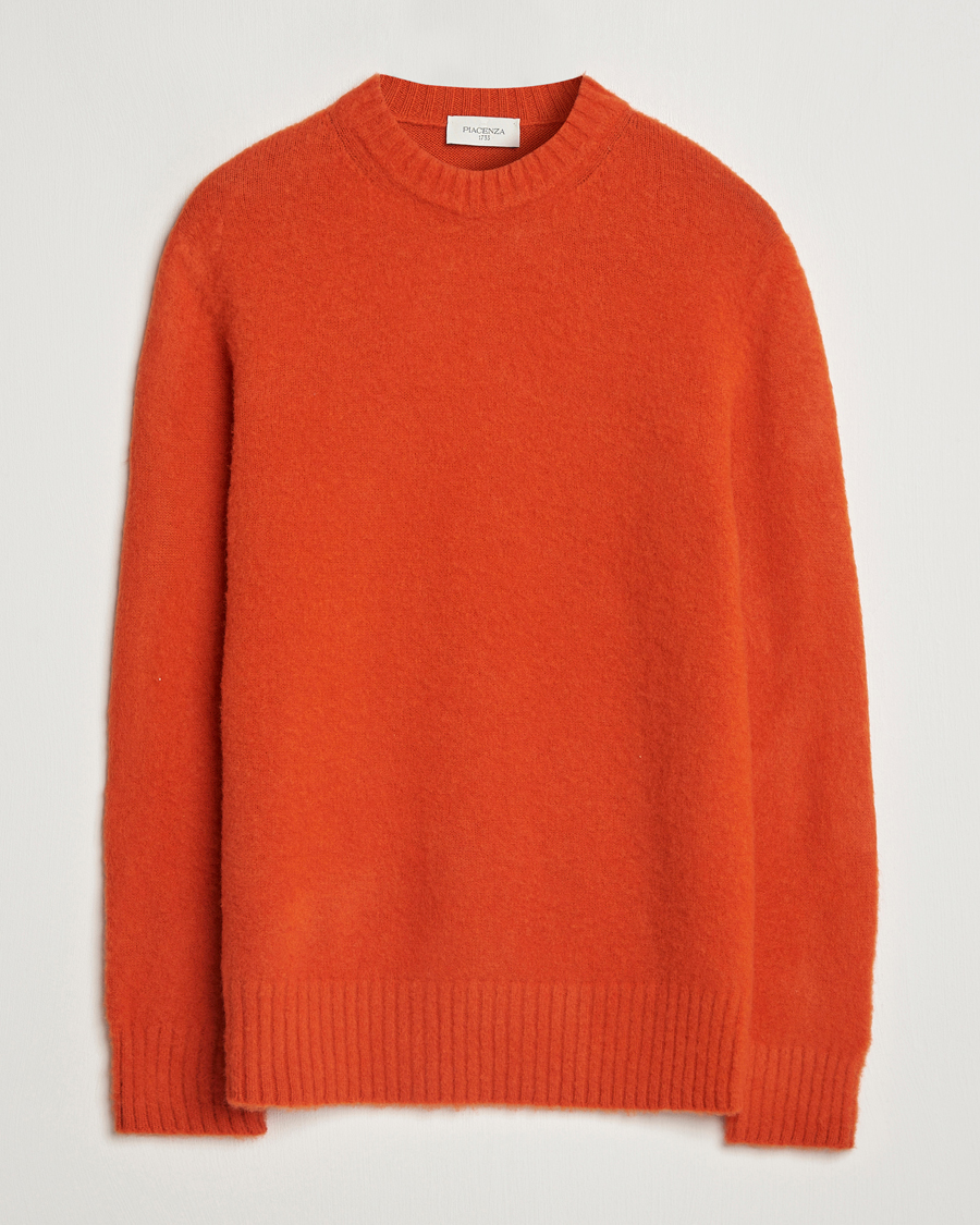 Herren | Pullover | Piacenza Cashmere | Brushed Wool Crew Neck Orange