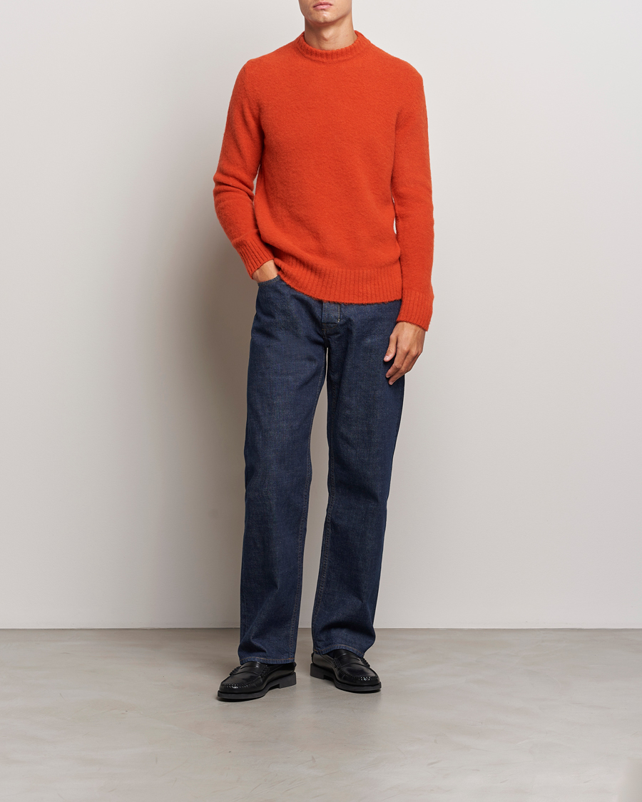 Herren | Pullover | Piacenza Cashmere | Brushed Wool Crew Neck Orange