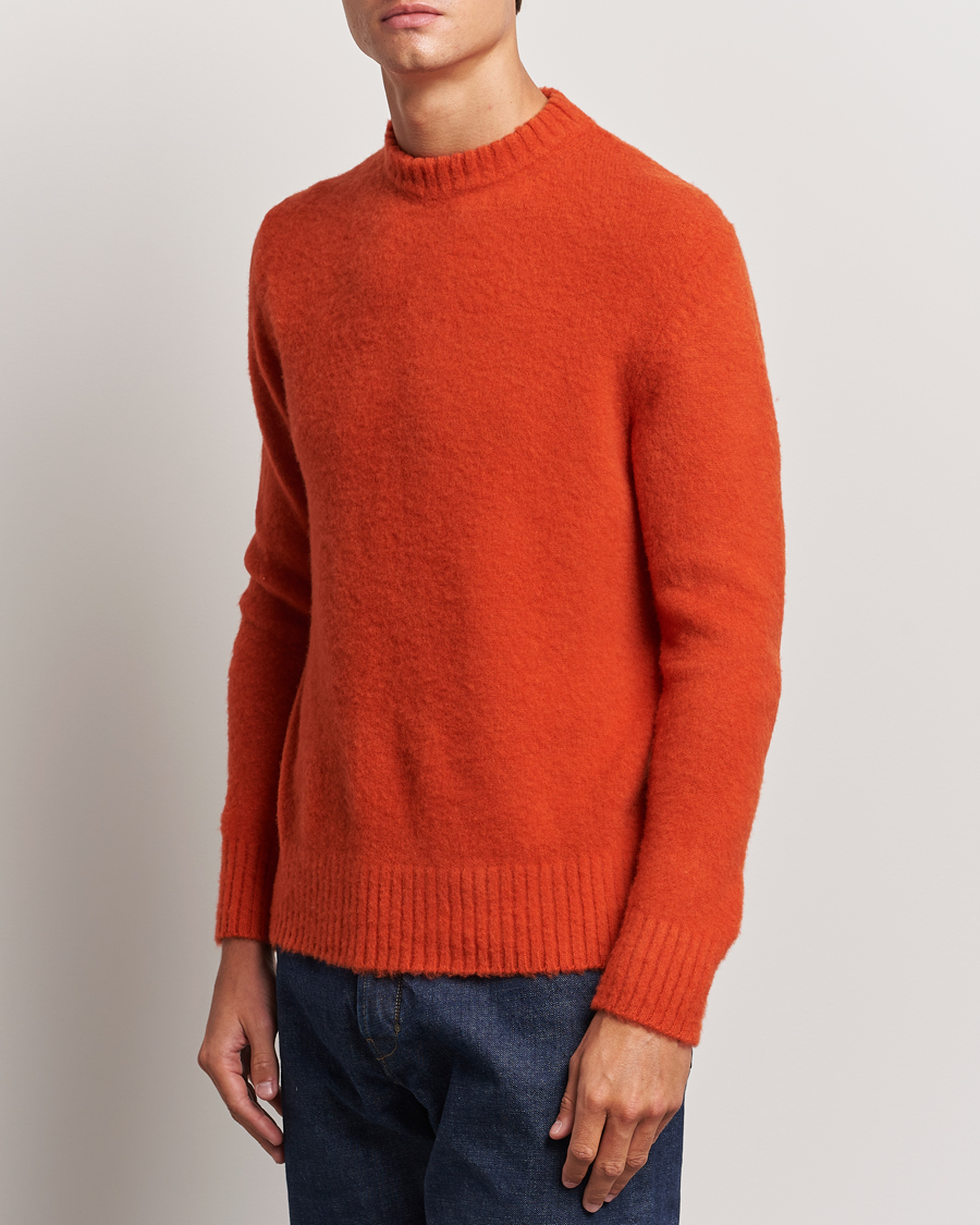 Herren | Pullover | Piacenza Cashmere | Brushed Wool Crew Neck Orange