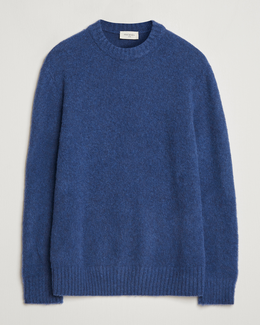 Herren | Pullover | Piacenza Cashmere | Brushed Wool Crew Neck Blue Melange