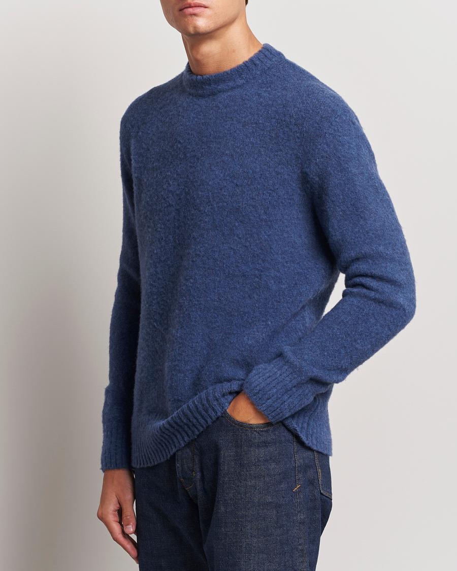 Herren | Pullover | Piacenza Cashmere | Brushed Wool Crew Neck Blue Melange