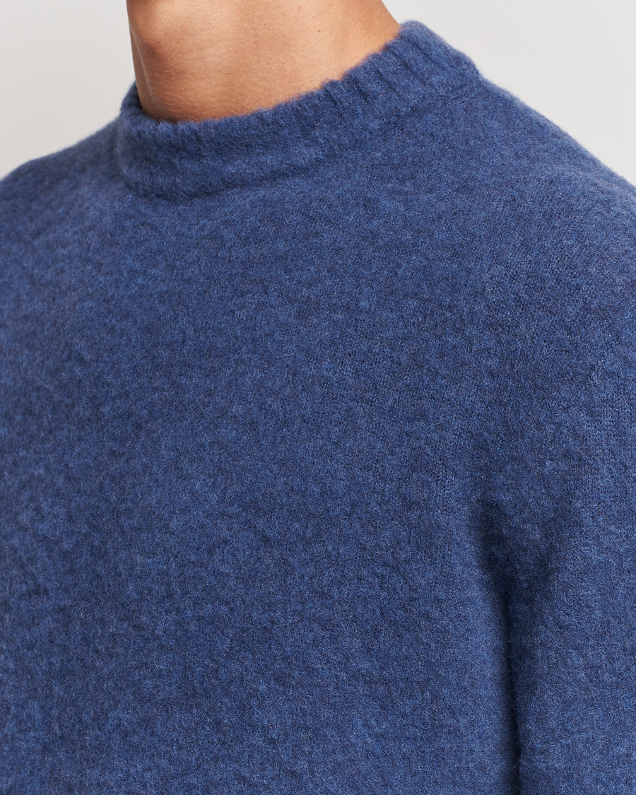 Herren | Pullover | Piacenza Cashmere | Brushed Wool Crew Neck Blue Melange