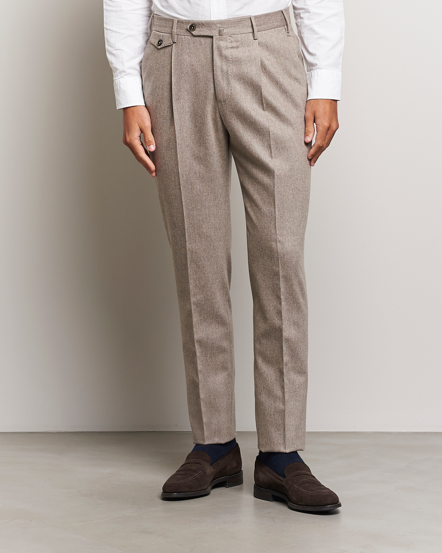 Herren | Hosen | PT01 | Slim Fit Pleated Wool/Cashmere Trousers Beige