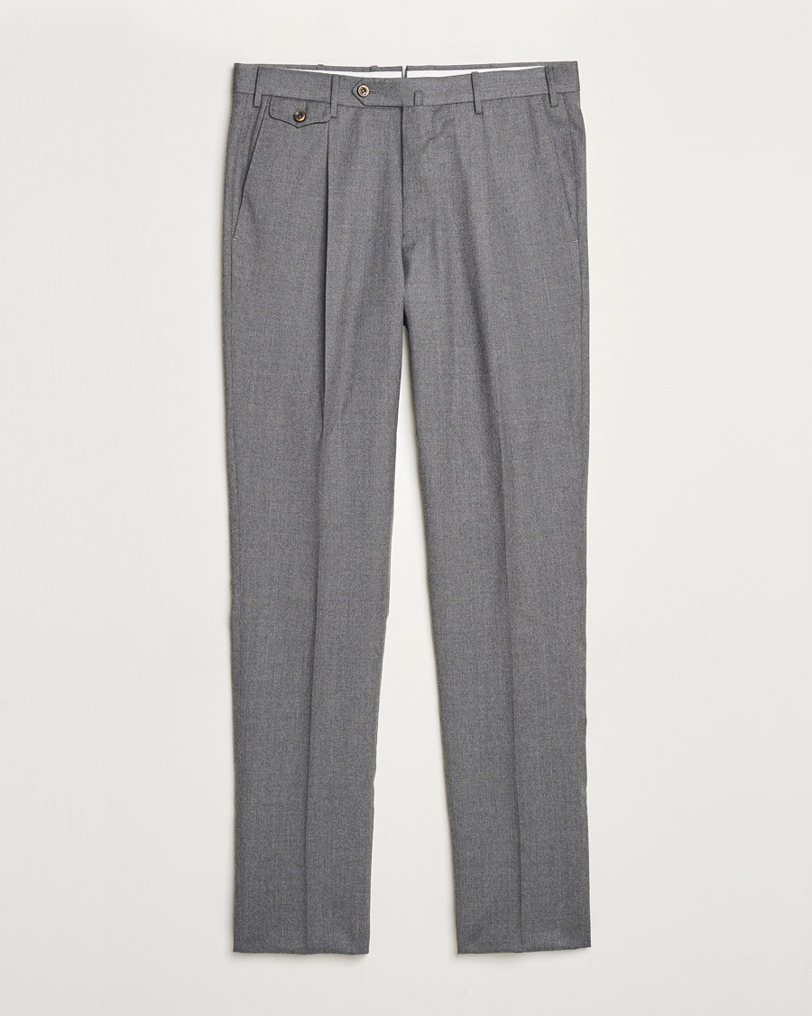 Herren | Hosen | PT01 | Slim Fit Pleated Flannel Trousers Grey Melange