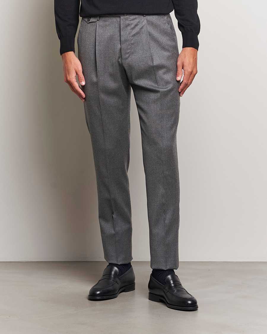 Herren | Hosen | PT01 | Slim Fit Pleated Flannel Trousers Grey Melange