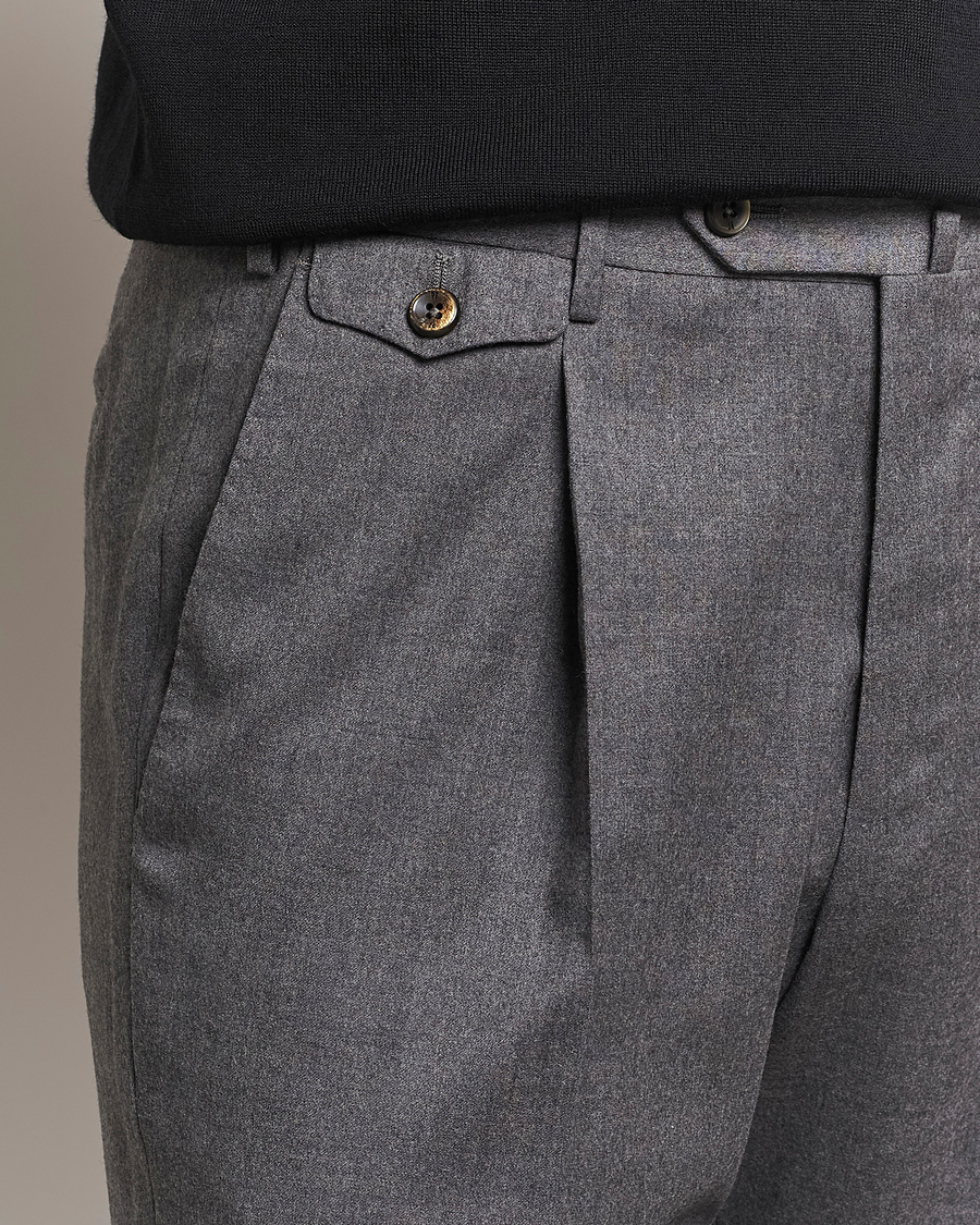 Herren | Hosen | PT01 | Slim Fit Pleated Flannel Trousers Grey Melange