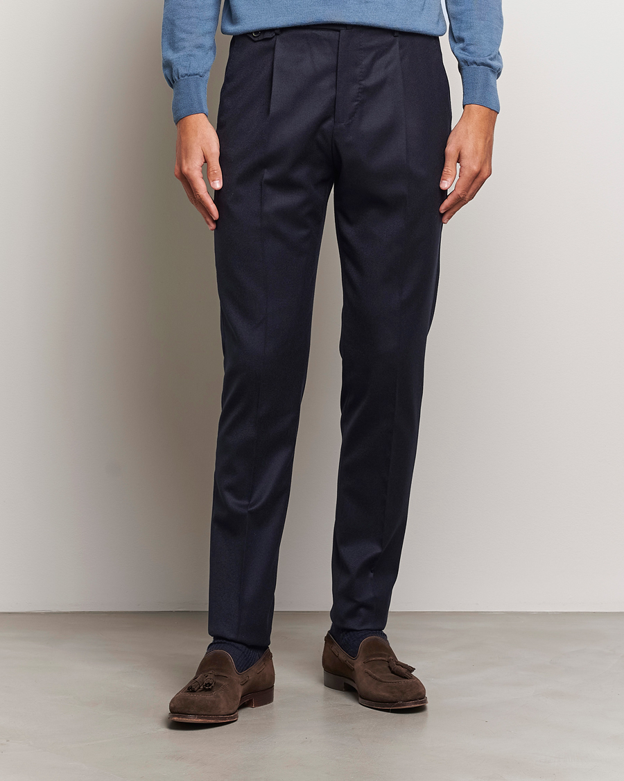 Herren | Hosen | PT01 | Slim Fit Pleated Flannel Trousers Navy