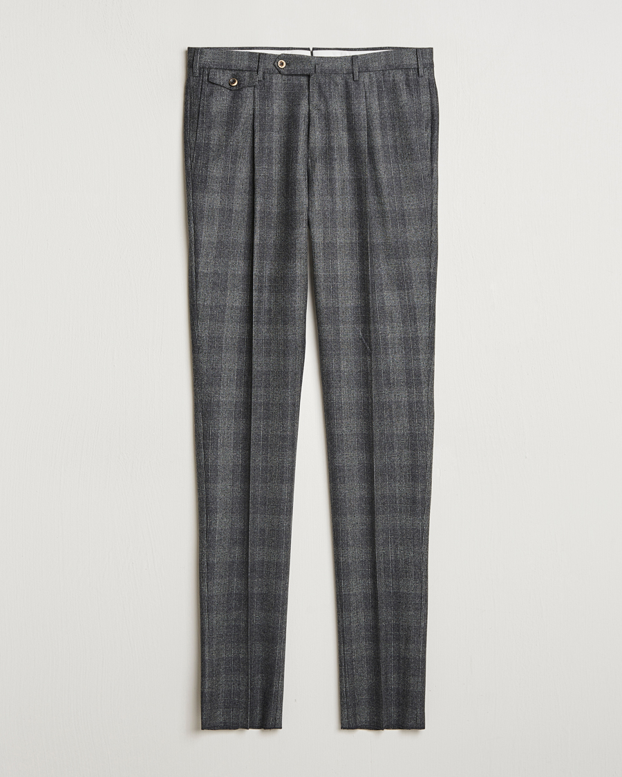 Herren | Hosen | PT01 | Slim Fit Pleated Checked Flannel Trousers Grey