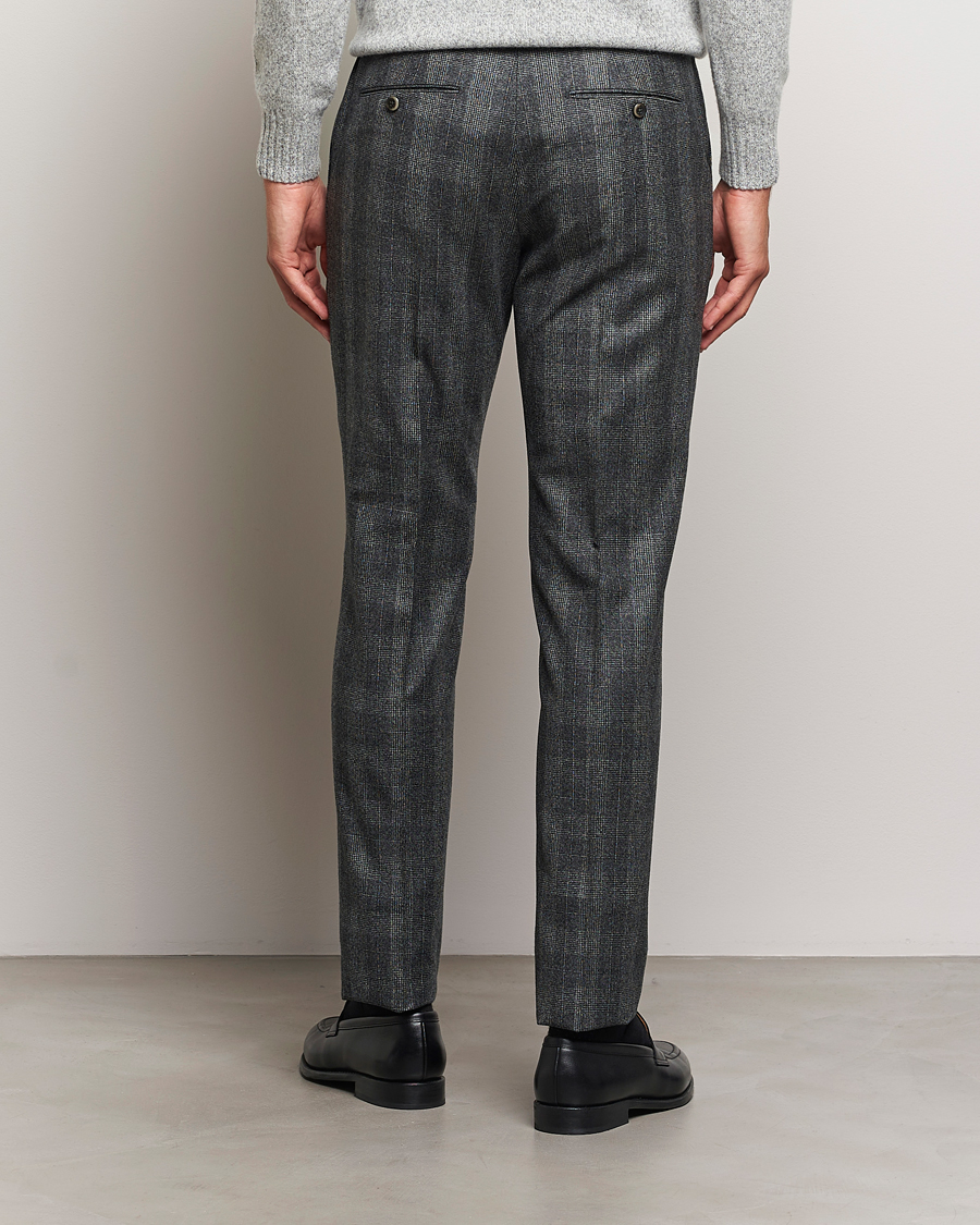 Herren | Hosen | PT01 | Slim Fit Pleated Checked Flannel Trousers Grey