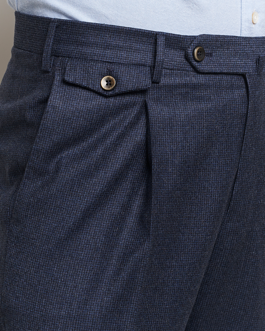 Herren | Hosen | PT01 | Slim Fit Pleated Houndstooth Flannel Trousers Navy