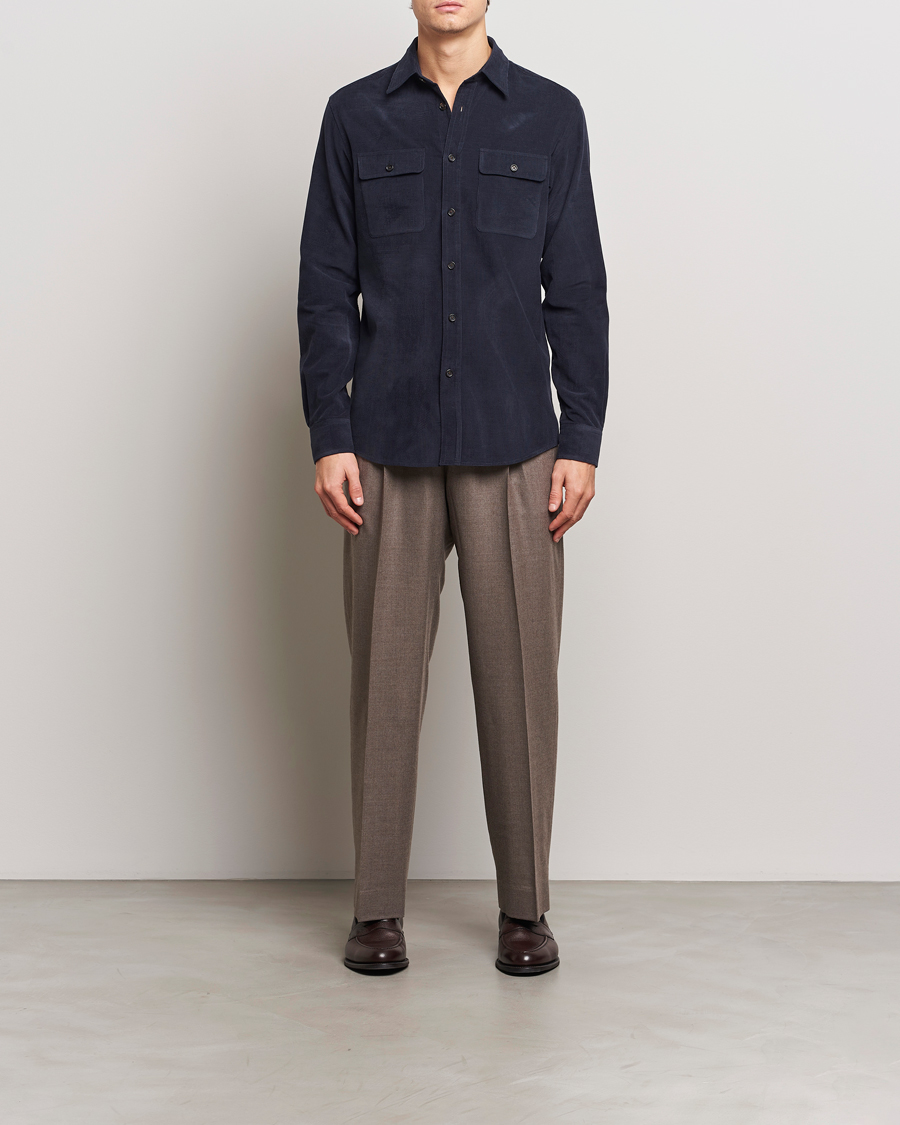 Herren | Hemden | Ralph Lauren Purple Label | Cotton/Cashmere Corduroy Overshirt Navy