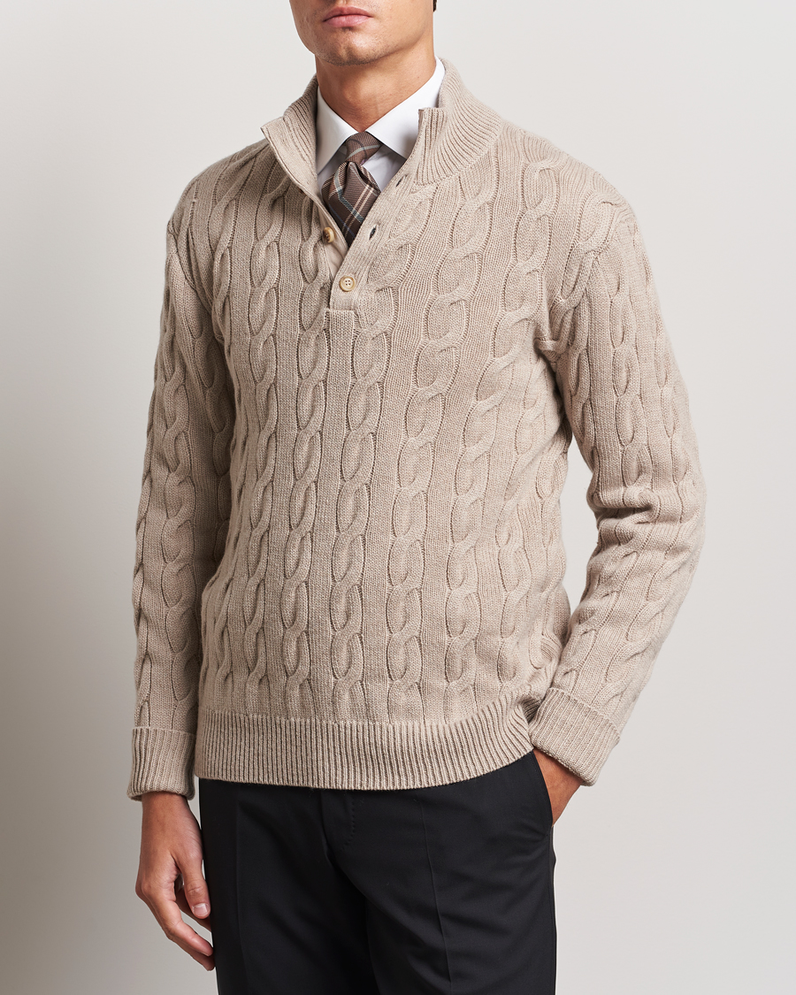 Herren | Pullover | Ralph Lauren Purple Label | Cashmere Cable Half Zip Beige
